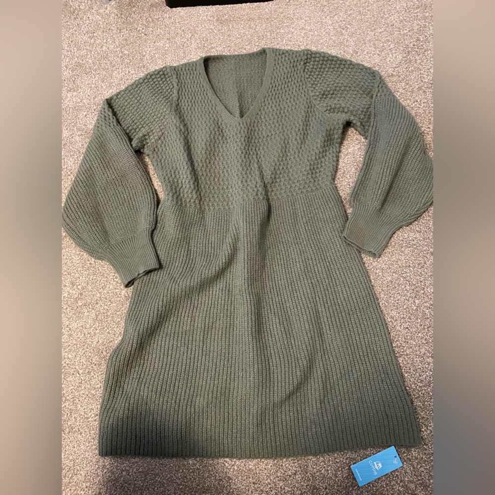 Cupshe Forest Green Long Sleeve Knit Dress